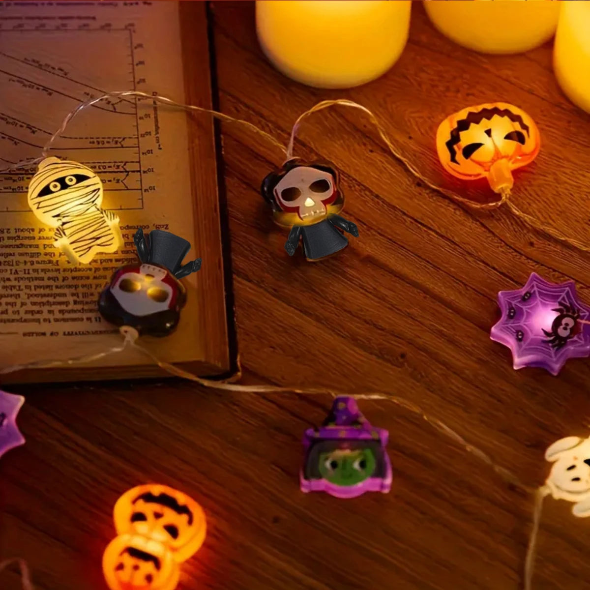 Halloween LED Battery Powered String Lights With Ghost Witch