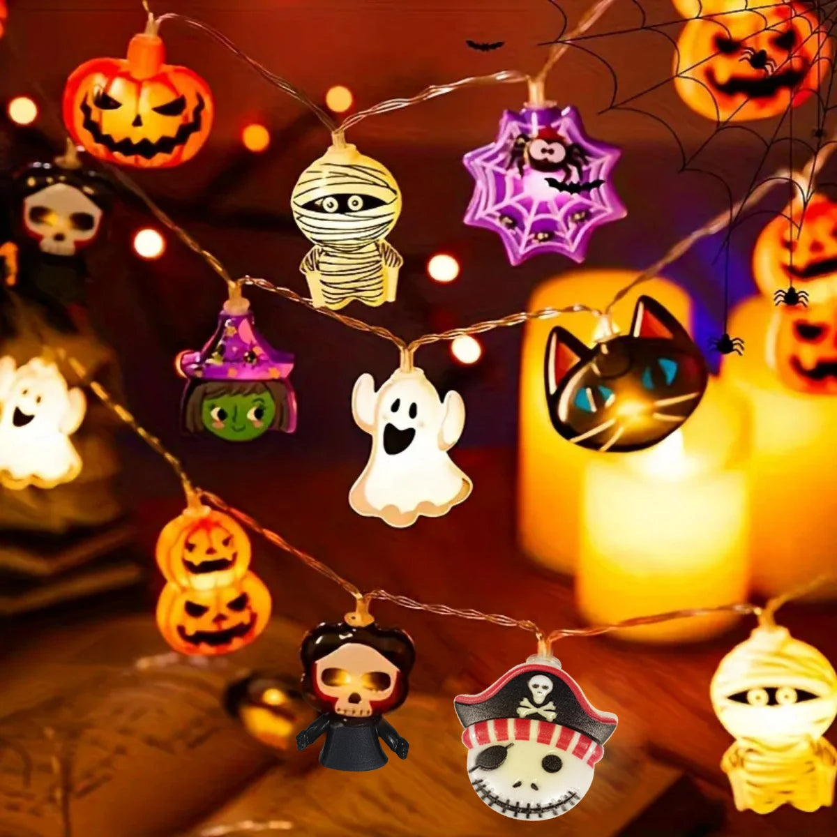 Halloween LED Battery Powered String Lights With Ghost Witch