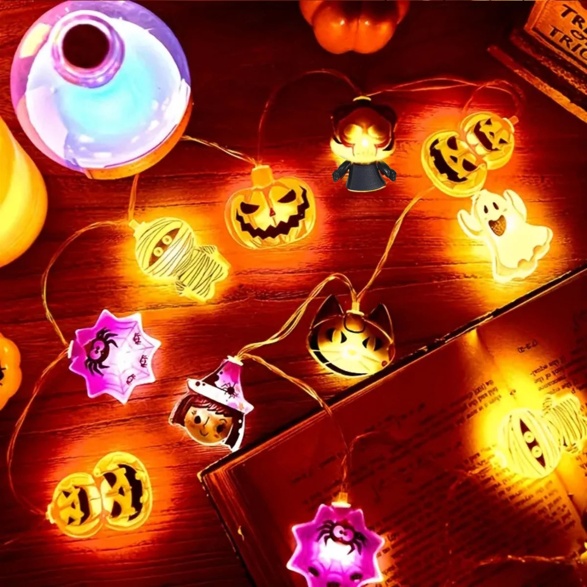 Halloween LED Battery Powered String Lights With Ghost Witch