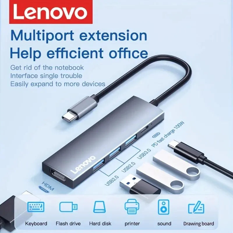 Lenovo 5-in-1 USB C Hub with 4K HDMI Multiport Adapter for MacBook Pro/Air